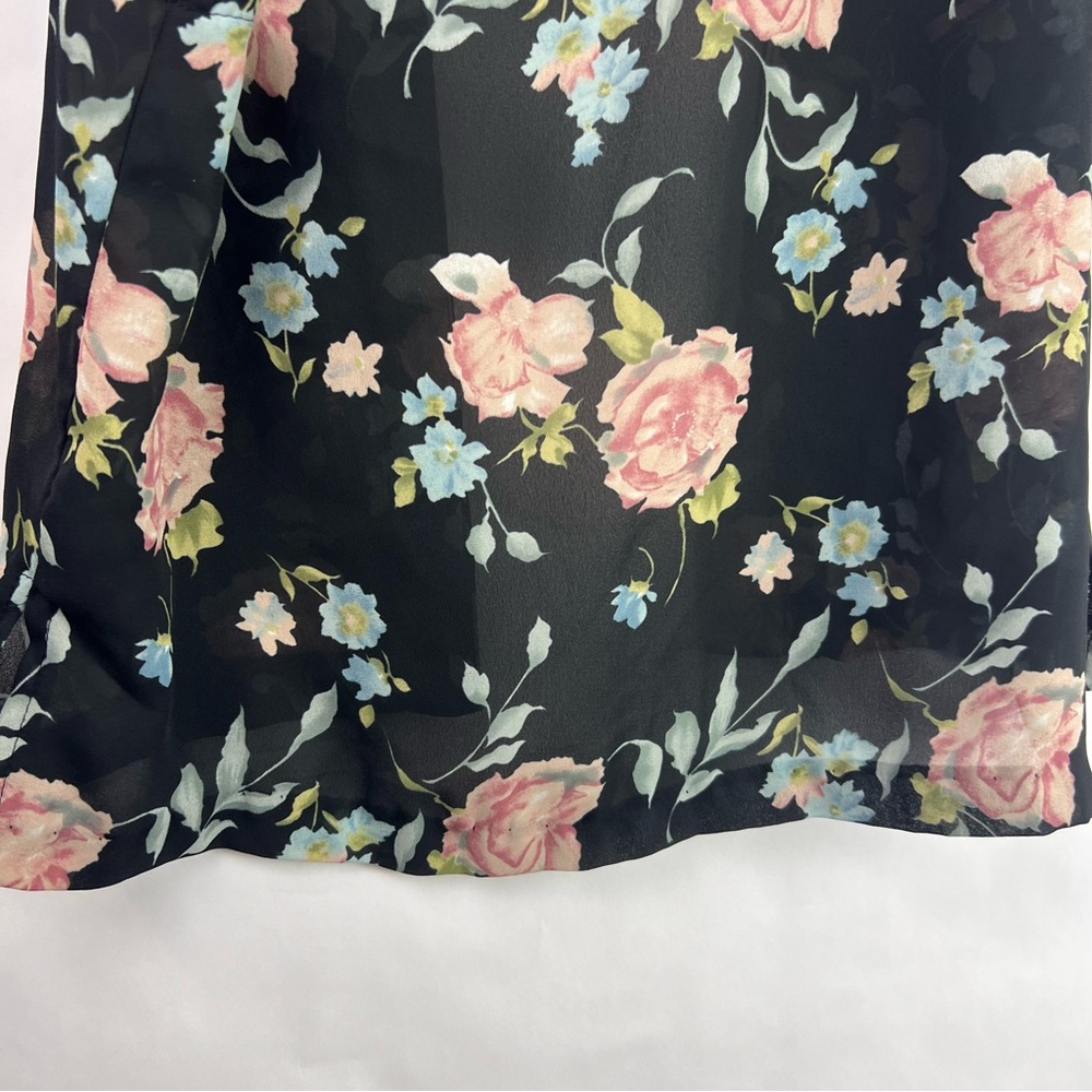 Stacey! Black Sheer Floral Open Front Vest Blouse, Vintage USA Made 8P, Romantic - Picture 9 of 10